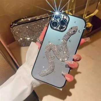 Роскошный модный гальванический прозрачный чехол для телефона Flash Diamond Snake для iPhone 16 15 14 13 12 11 Pro Max X XS XR XS Max 8 7 Plus противоударный чехол iPhone 7 Plus