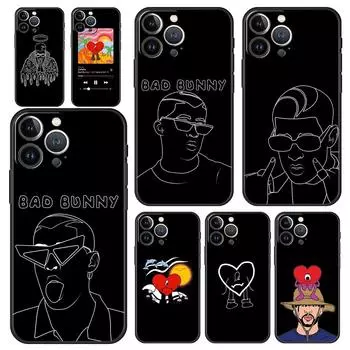 Роскошный мягкий чехол Bad Bunny UN VERANO SIN TI для iPhone 13 15 14 12 11 Pro MAX XR X SE XS 7 8 Plus, черный защитный чехол iPhone X XS