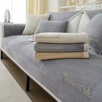 Роскошный мягкий чехол для дивана для гостиной, нескользящий однотонный толстый коврик для диванной подушки, простой стильный плюшевый диван-полотенце, домашний декор для дивана 70x70cm серый