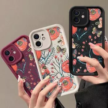 Роскошный мягкий чехол для телефона с принтом роз и бабочек для iPhone 16 Pro Max 15 14 13 Pro 12 11 XR XS Max 8 7, силиконовый противоударный защитный чехол для объектива iPhone 15 чёрный