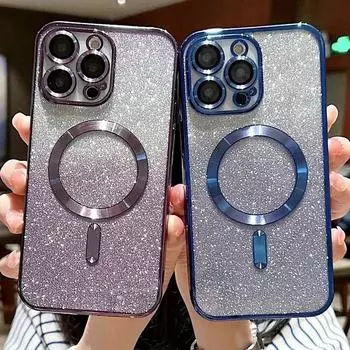 Роскошный мягкий гальванический чехол Magsafe с беспроводной зарядкой для iPhone 14 13 12 11 Pro Max Plus, блестящие чехлы с градиентом iPhone 14 Pro Max чёрный