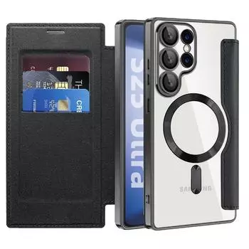 Роскошный мягкий кожаный тонкий чехол для телефона Samsung S25 Ultra S24 FE S23 Plus S22 A55 A35 A15 флип-чехол со слотом для карт, противоударный для MagSafe Magnetic Bumper Cover Samsung S25 темно-зеленого