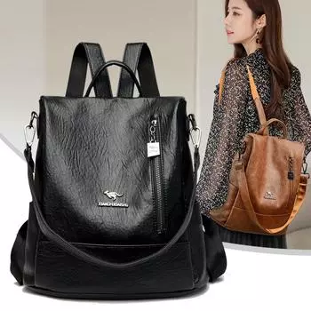 Роскошный мягкий кожаный женский рюкзак, модный ретро однотонный школьный рюкзак, женская повседневная дорожная сумка через плечо большой емкости