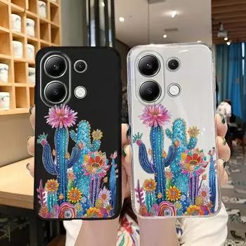 Роскошный мягкий силиконовый чехол Cactus для Xiaomi Redmi Note 13 Pro 14C Samsung A55 M35 S24 FE iPhone Huawei Honor Realme Camera Защитный противоударный чехол Samsung Galaxy S9 Plus