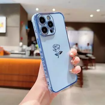 Роскошный мягкий силиконовый чехол с цветком розы для iPhone 11 12 13 14 15 Pro Max X Xs Max XR 7 8 Plus Mini SE, чехол-бампер For iPhone 14Pro Max