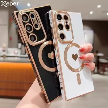 Роскошный Мягкий силиконовый чехол с магнитным сердечком для Samsung S21 S22 S23 Ultra Plus, противоударный бампер, чехол для беспроводной зарядки For Samsung S21