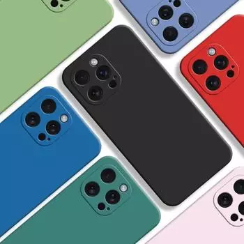 Роскошный мягкий жидкий силиконовый чехол для телефона для iPhone 15 14 13 12 11 Pro Max X XR XS Max 7 8 15 Plus, полная защитная задняя крышка для объектива камеры For iPhone 8 Plus чёрный