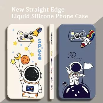 Роскошный мультфильм космонавта, милая жидкая левая веревка для Xiaomi Mi Poco X5 X4 X3 M6 M5 M5S M4 M3 F5 F4 F3 C55 C40 Pro 5G Soft Poco M4 Pro 5G