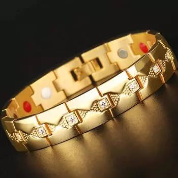 Роскошный мужской браслет из нержавеющей стали золотого цвета, модные украшения для дружбы, 4 в 1, магнитные мужские браслеты на руку с CZ 19CM золотой