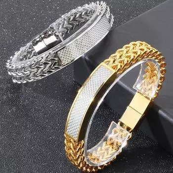 Роскошный мужской браслет из нержавеющей стали золотого цвета, никогда не выцветает, с магнитной застежкой, украшения на день рождения, подарки для мальчиков-мужчин 22CM серебряный