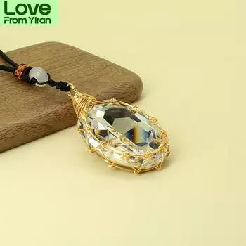 Роскошный мужской хрустальный овальный кулон женский рождественский чокер массивный щедрый унисекс длинная веревка цепочка темперамент модное ожерелье 64cm
