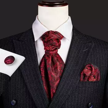 Роскошный мужской шейный платок с узором пейсли Ascot, красный, черный, запонки для свадебного набора Barry.Wang AS-0028