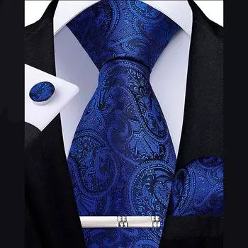 Набор для мужчин - галстук+носовой платок+2 запонки+зажим для галстука N-1494