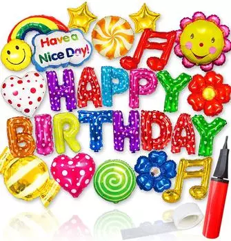 Роскошный набор из 26 воздушных шаров на день рождения с насосом (Лучезарная вечеринка)