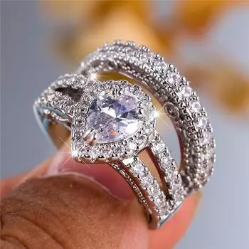 Роскошный набор из 2 элегантных колец с кубическим цирконием в форме груши для помолвки для женщин, свадебных украшений, подарков 6 серебряный/белый