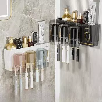 Роскошный настенный держатель зубных щеток с чашкой для чистки зубов и чашкой для ополаскивателя полости рта, без проколов Single cup белый