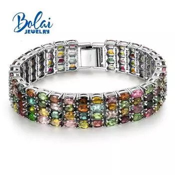 Роскошный натуральный многоцветный браслет с турмалином, стерлинговое серебро 925 пробы, модные женские ювелирные украшения, юбилей, праздничная одежда 19cm разноцветный