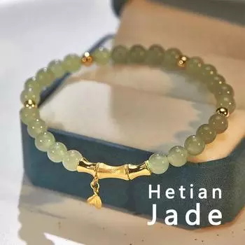 Роскошный натуральный нефритовый браслет Hetian из бамбука на день рождения женщин золотой