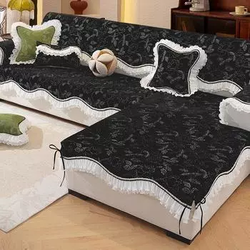 Роскошный нескользящий чехол для дивана на все сезоны, универсальный чехол для дивана, полная защита для деревянного дивана, кресла Pillow cover (A) чёрный