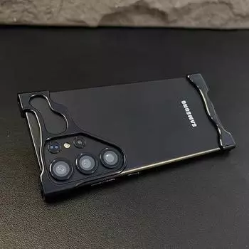 Роскошный нестандартный чехол-бампер из алюминиевого сплава для телефона Samsung Galaxy S25 S24 S23 Ultra Plus, защитная пленка для объектива, ударопрочный металлический чехол For Samsung S24 Ultra чёрный