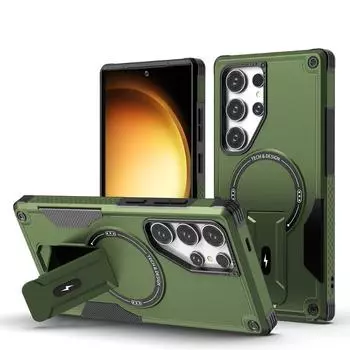 Роскошный невидимый держатель с магнитным держателем для Samsung Galaxy S25 S24 Ultra Plus Magsafe Heavy Duty Shockproof Bumper Cover For Samsung S25 Ultra чёрный