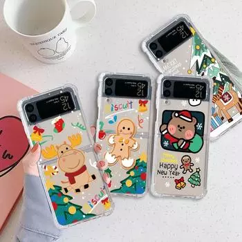 Роскошный новогодний чехол для Samsung Galaxy Z Flip 3 4 5g Funda Z Flip3, прозрачный жесткий противоударный чехол для телефона из ПК Samsung Z Flip 3 5G