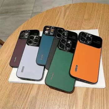 Роскошный новый чехол для телефона с простым кожаным узором, большим окном и пленкой для линз, подходящий для iPhone 14, 13, 12, 11 Pro Max, комплексные чехлы против падения iPhone 14 Pro Max белый