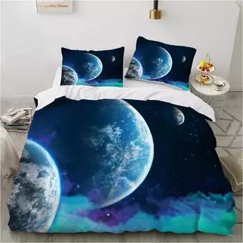 Роскошный новый стиль Луна Сказочная Галактика 3D Вселенная Космическая тематика Пододеяльник Queen Size Для Женщин Детей Спальня Украшения 135x200cm 2pcs