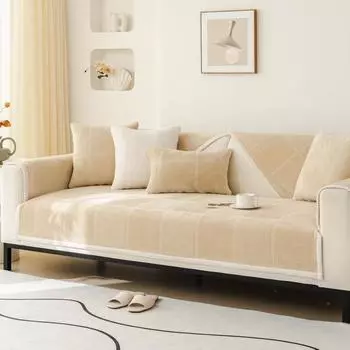 Роскошный однотонный бархатный стеганый чехол для дивана, противоскользящий чехол для дивана, зимний теплый короткий плюшевый секционный диван, полотенце для гостиной 70x70cm 1pc серый