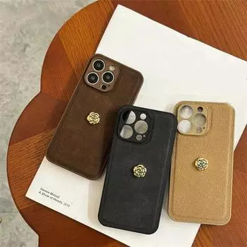 Роскошный однотонный чехол для телефона с 3D цветком камелии в Корейском стиле ретро для iPhone 15 14 13 12 11 Pro Max kawaii противоударный чехол Funda iPhone 15 Pro Max чёрный