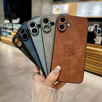 Роскошный однотонный чехол из овчины для iPhone 16, 15 Pro Max, 14 Plus, 13, 12 Pro, 11 XS, противоударный, с принтом кленового листа, мягкий чехол для телефона iPhone 16 чёрный