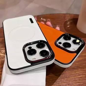 Роскошный однотонный кожаный чехол для беспроводной зарядки Magsafe для iPhone 16 15 14 13 12 Pro Max, магнитный матовый противоударный чехол для телефона For iPhone 16 Pro Max белый