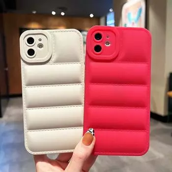 Роскошный однотонный пуховик, противоударный чехол для телефона iPhone 16 15 14 13 12 11 Pro Max XS Max X XR 8 7 Plus SE, бампер, задняя крышка For iPhone 12 чёрный