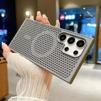 Роскошный охлаждающий чехол для Samsung Galaxy S25 S24 S23 FE S22 Ultra Plus Magsafe Magnetic Wireless Charge Breathable Cover For Samsung S22 Ultra белый