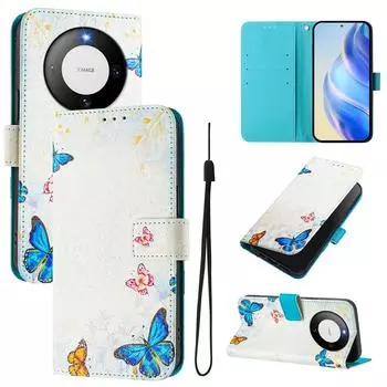 Роскошный окрашенный кожаный чехол-кошелек Butterfly Family из искусственной кожи в стиле книги для Huawei P20 P30 P40 P50, Pura 70, Mate 60, Mate 70, Honor 50... Huawei P20 белый