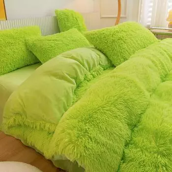 Роскошный осенне-зимний теплый розовый комплект постельного белья плюшевый кавайный норковый бархат королева комплект пододеяльника с простынями одинарный двуспальный комплекты постельного белья 150x200cm only 1 pcs зелёный