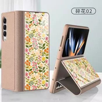 Роскошный откидной чехол из закаленного стекла с дикими цветами и кожей для Samsung Galaxy Z Fold 4, противоударный чехол-подставка для женщин For Galaxy Z Fold 4