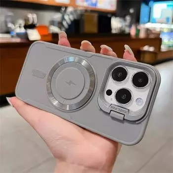 Роскошный откидной магнитный чехол-держатель для объектива для iPhone 16 ProMax 14 15 11 12 13 Pro Max 16 Plus Magsafe Charge силиконовый мягкий чехол iPhone 16 Pro Max чёрный