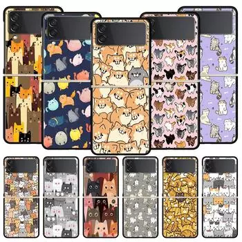 Роскошный подарочный чехол для телефона Samsung Galaxy Z Flip 4 Fold Hard PC Shell для Samsung Z Flip 3 5G Cover Cartoon Cute Cats Background Galaxy Z Flip 3