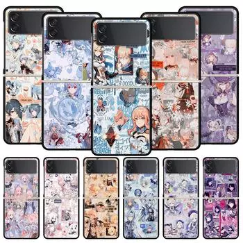 Роскошный подарочный чехол для телефона Samsung Galaxy Z Flip 4 Fold, черный жесткий чехол из ПК для Samsung Z Flip 3 5G, чехол Couqe Genshin Impact Galaxy Z Flip