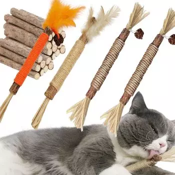 Роскошный подарок ULcomlife Natural Matatabi Cat 12 предметов Matatabi Feather Hemp Rope No No Healthy Chew Teeth Obesity Relief [Набор Matatabi] Игрушки, Дерево,