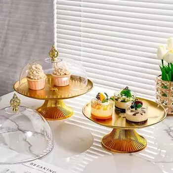Роскошный поднос для хранения из нержавеющей стали с высокой подставкой, блюдо для фруктов, десертов, тортов, тарелка с крышкой, для свадебной вечеринки, дома, гостиной, украшения комнаты