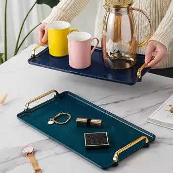 Роскошный поднос для хранения Пластиковый сервировочный поднос с ручками Бытовой поднос для чая Чайная корзинка для хлеба Десертные подносы для хлеба Подносы для еды Косметический поддон