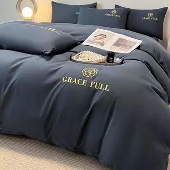 Роскошный полированный четырехпредметный комплект постельного белья, утолщенная однотонная простыня, пододеяльник, наволочка 1.2m bed