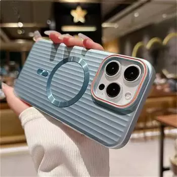 Роскошный полосатый матовый магнитный чехол для iPhone 16 15 ProMax 14 Plus 11 12 13 Pro Max противоударный тонкий чехол Magsafe PC iPhone 16 Pro Max чёрный