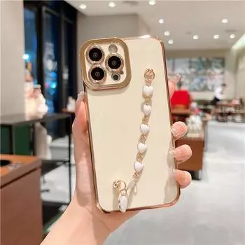 Роскошный позолоченный чехол-браслет с сердечком для iPhone 14 13 12 11 Pro Max XR X 7 8Plus SE2 SE3, защитный силиконовый чехол для камеры For iPhone SE2 2020