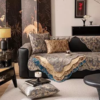 Роскошный позолоченный чехол для дивана, четырехсезонный кожаный универсальный диван-полотенце, синель, нескользящий универсальный чехол, тканевая подушка с золотым краем 70x70