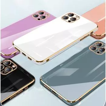 Роскошный позолоченный гальванический чехол для iPhone 16 Pro Max 15 14 Pro 13 12 11 силиконовая защита линз iPhone X XR XS Max 7 8 Plus SE 2020 чехол iPhone 12 чёрный