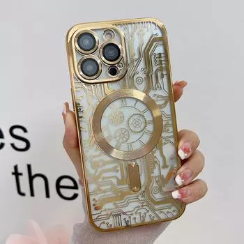 Роскошный позолоченный механический чехол для часов с узором, магнитный чехол для телефона для iPhone 15 13 12 11 Pro Max 14 Plus, защитный чехол Magsafe For iPhone 11 Pro