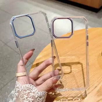 Роскошный призматический бампер, металлический круглый чехол для телефона с камерой для Iphone 14 13 12 11 Pro Max, полностью прозрачный жесткий ПК + чехол из ТПУ For iPhone13ProMax чёрный